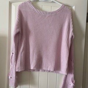 Garage Pink Orchid Open Knit Sweater with Sleeve Detail - Small